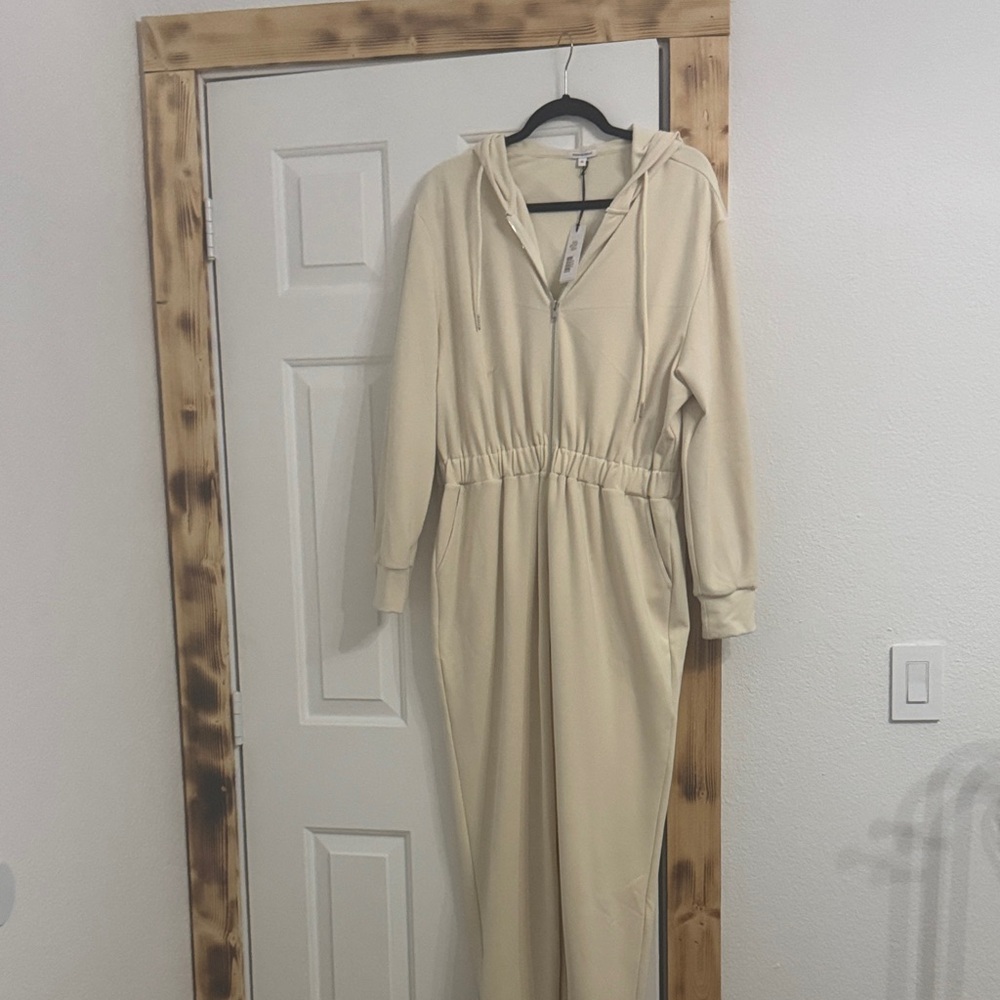 WeWoreWhat Cream Zip-Up Jumpsuit